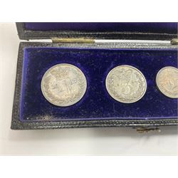 Queen Victoria 1887 maundy coin set, housed in a 'Maundy Money' case