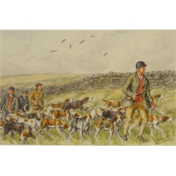  Beagling on 'Norland Moor - Meet at Spring Rock Inn', watercolour signed by George Anderson Short (British 1856-1945), titled verso 18cm x 28cm  