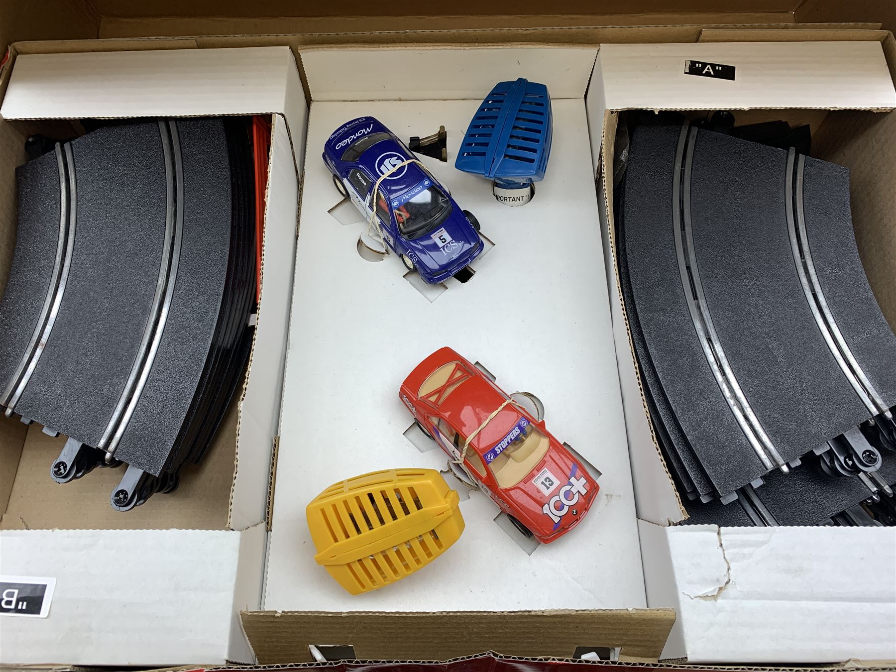 Scalextric, Alpine Rallye, Electric Slot Racing Set Newmarket, Super Saloons, and Night Stages. (4). 