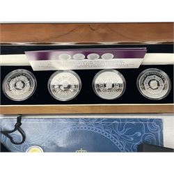 Commemorative Tristan Da Cunha coins including 2013 'The 60th Anniversary of the Coronation of Queen Elizabeth II Pure Silver Crown Set' cased with certificate,  2014 'World War I Silver Commemorative' one crown cased with certificate, 9ct gold 2012 half crown approximately 1 gram etc