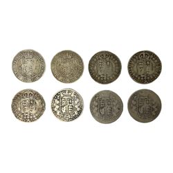 Eight Queen Victoria silver halfcrown coins, dated 1882, two 1884, 1888, 1889, 1890, 1898 and 1901