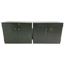  Vickers-Armstrongs - pair of 1940s green-painted industrial office cupboards, fitted with brass handles
