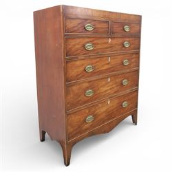 Early 19th century mahogany chest, fitted with two short and four long drawers, oval brass handles
