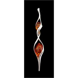 Silver Baltic amber twist pendant, stamped 925
