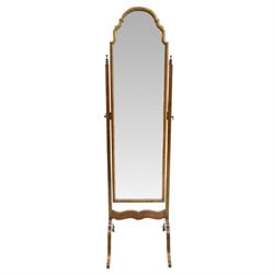 Early 20th century Queen Anne design walnut framed cheval mirror, hinged arched plate over...