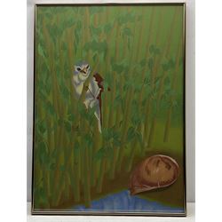 Yves Billet (Belgian 1934-1991): Surrealist Bird among Bamboo, gouache signed 75cm x 53cm