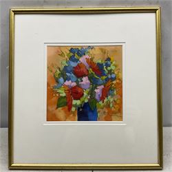 Philippe Janin (French 1959-): 'Bouquet au Vase Bleu' Still Life, pastel signed, titled verso 19.5cm x 19.5cm 