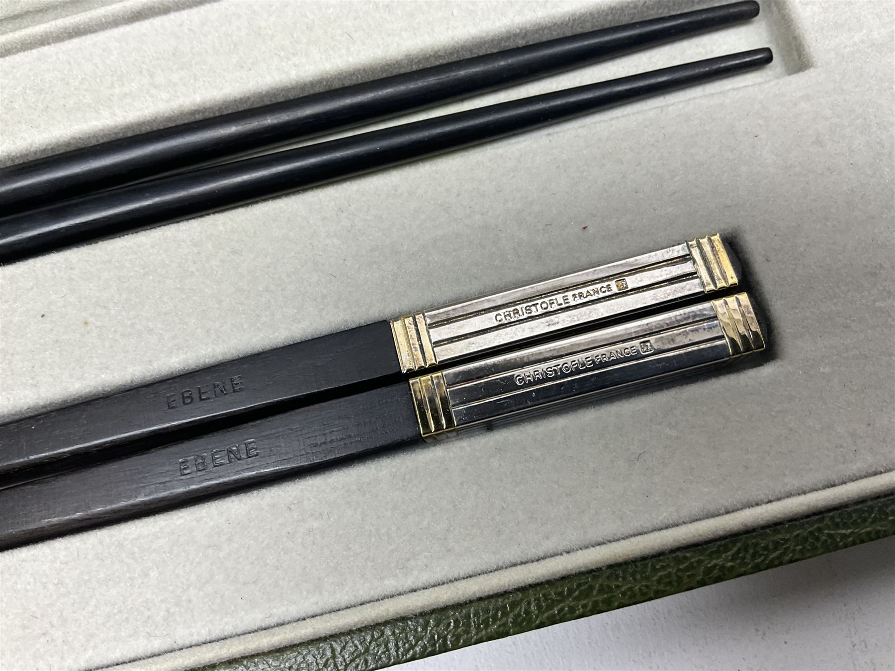 Set of eight silver plated ebony chopsticks by Christofle France