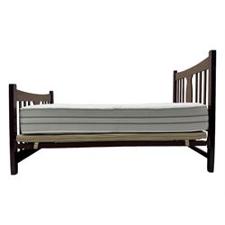Edwardian inlaid mahogany 3' single bedstead, with headboard, footboard, wooden base and metal side supports; Giltedge 'Astrid 3000' pocket sprung mattress (L190cm, W104cm, D27cm)