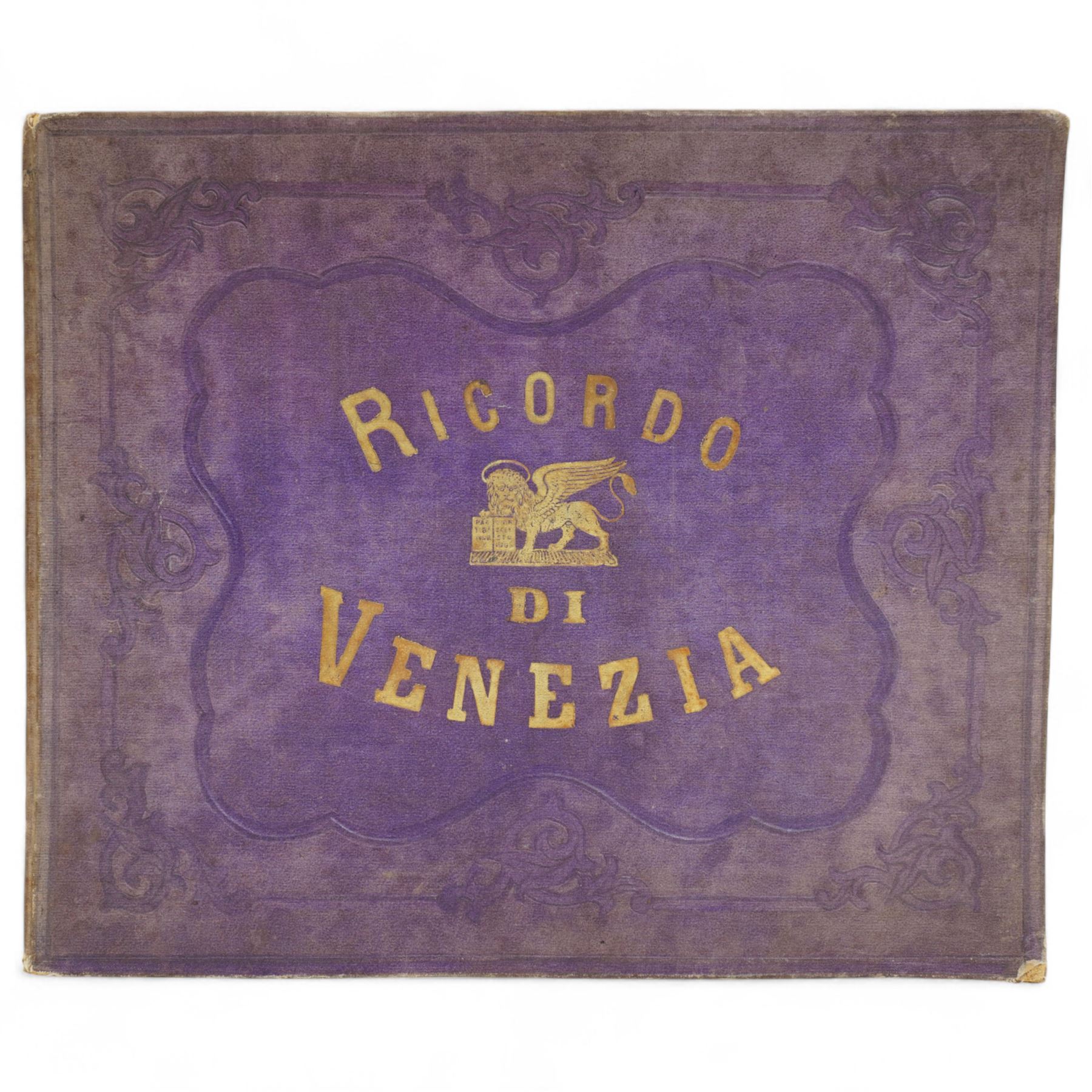 Late 19th century volume of Venetian photographs 'Ricordo di Venezia' with seventeen plates by Maya of Venice in original purple and gilt boards