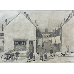 Geoffrey Woolsey Birks (Northern British 1929-1993): 'Sam's Butcher and Mill Street', ink and wash signed and dated '73, 14.5cm x 20cm 
Provenance: private collection, purchased Capes Dunn & Co. 5th April 2016 Lot 44