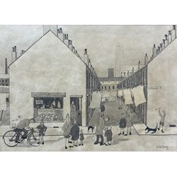 Geoffrey Woolsey Birks (Northern British 1929-1993): 'Sam's Butcher and Mill Street', ink and wash signed and dated '73, 14.5cm x 20cm 
Provenance: private collection, purchased Capes Dunn & Co. 5th April 2016 Lot 44