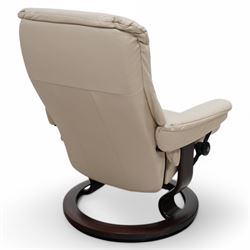 Ekornes - Stressless chair, with padded arms and high backrest, raised on a circular mahogany-stained swivel base, fitted with reclining tension adjustment handle