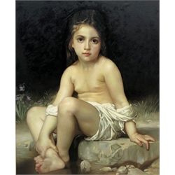 After William-Adolphe Bouguereau (French 1825-1905): Girl by a Stream, late 20th century oil on canvas laid on board indistinctly signed 56cm x 47cm