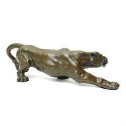 After Milo - bronze modelled as a cougar or panther in crouching pose, bearing signature and foundry mark, L40cm