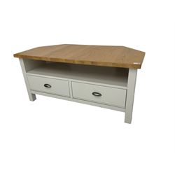 Marks & Spencer - grey finish corner television stand with oak finish top, fitted with two drawers