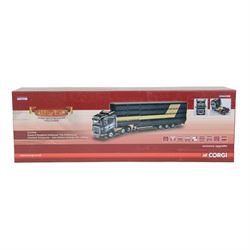 Two Corgi Hauliers of Renown 1:50 scale diecast model lorries, comprising CC14025 Volvo FH Flat Bed & Load RJ & I Monkhouse Ltd and CC13734 Scania R Houghton Parkhouse 'The Professional' Livestock Transporter, both boxed