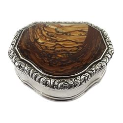 George III silver and agate snuff box, the base, engraved floral border and engine turned base with engraved monogram by Joseph Willmore, Birmingham 1797