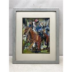 David Greenwood (Northern British Contemporary): 'Byword - Prince of Wales's Stakes', pastel signed and dated 2010, 40cm x 30cm 
Notes: Byword, the British Thoroughbred Bay, won the Prince of Wales's Stakes in 2010 with a time of 2:05.35, ridden by Maxime Guyon, trained by André Fabre, and owned by Khalid Abdullah.