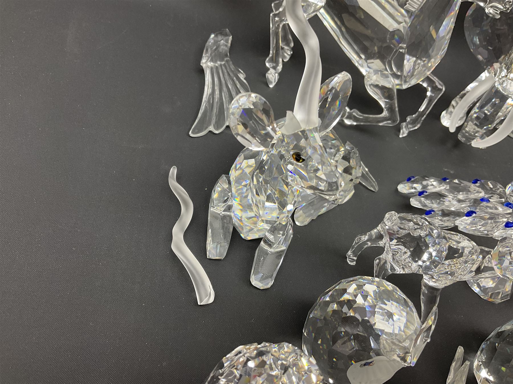 Swarovski Crystal animals, to include sheep, pigs, antelope, cockeral and hen, chicks, Pegasus, owls, giraffe, etc, together with Swarovski Crystal dancer, Isadora