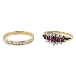 Gold round brilliant cut diamond half eternity ring and a gold ruby and diamond cluster ring, both hallmarked 9ct