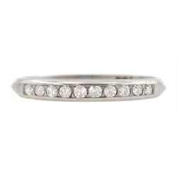 Early 20th century platinum channel set old cut diamond half eternity ring, stamped Plat, boxed