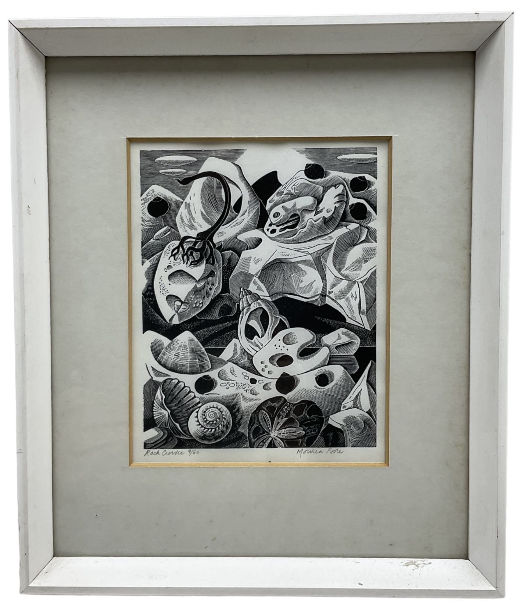 Monica Poole (British 1921-2003): 'Rock Crevice', wood engraving signed titled and numbered 9/60 in pencil, further titled and dated 1980 with artist's address verso 15cm x 12cm