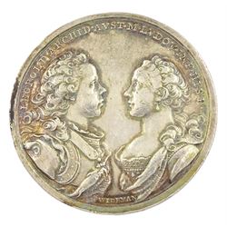 Foedus Amoris silver medallion for the wedding of Archduke Leopold of Austria with Infanta Maria Luisa of Spain 22nd Jul 1765, engraver Anton Wideman