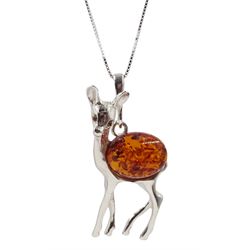 Silver amber Bambi pendant necklace, stamped 925