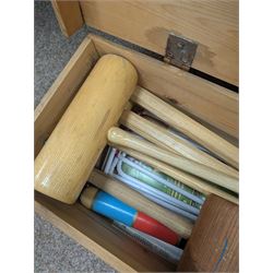 Jaques croquet set, with four mallets, stakes and balls in wooden carry case