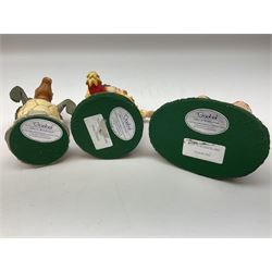 Goebel Alice in Wonderland figures, comprising Alice and Cat, White Rabbit, Queen of Hearts, March Hare, Tweedle Dee and the Mock Turtle, largest H18cm