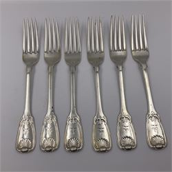 George IV Scottish silver Kings pattern cutlery for six place settings, to include table spoons, table forks, dessert spoons and dessert forks, all engraved with shamrock crest to terminal, hallmarked Robert Gray & Son, Glasgow 1833