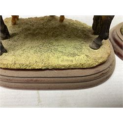 Collection of Border Fine Arts figures, comprising Exmoor Stallion A4058, Highland Mare & Stallion A2691, Welsh Cob A20804, On The Farm A0167, calf figure with bucket and figure group of cow and farmer with cat and kittens (6)