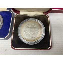 Commemorative coins and medallions, including hallmarked silver poultry medal, Royal Mint 'College of Arms Quincentenary Commemorative Medal', Selby Abbey '1069 1969' medallion, two medallions commemorating the Investiture of H.R.H. Prince Charles 1st July 1969 and a set of four coins commemorating the Investiture of Prince Charles, all cased 