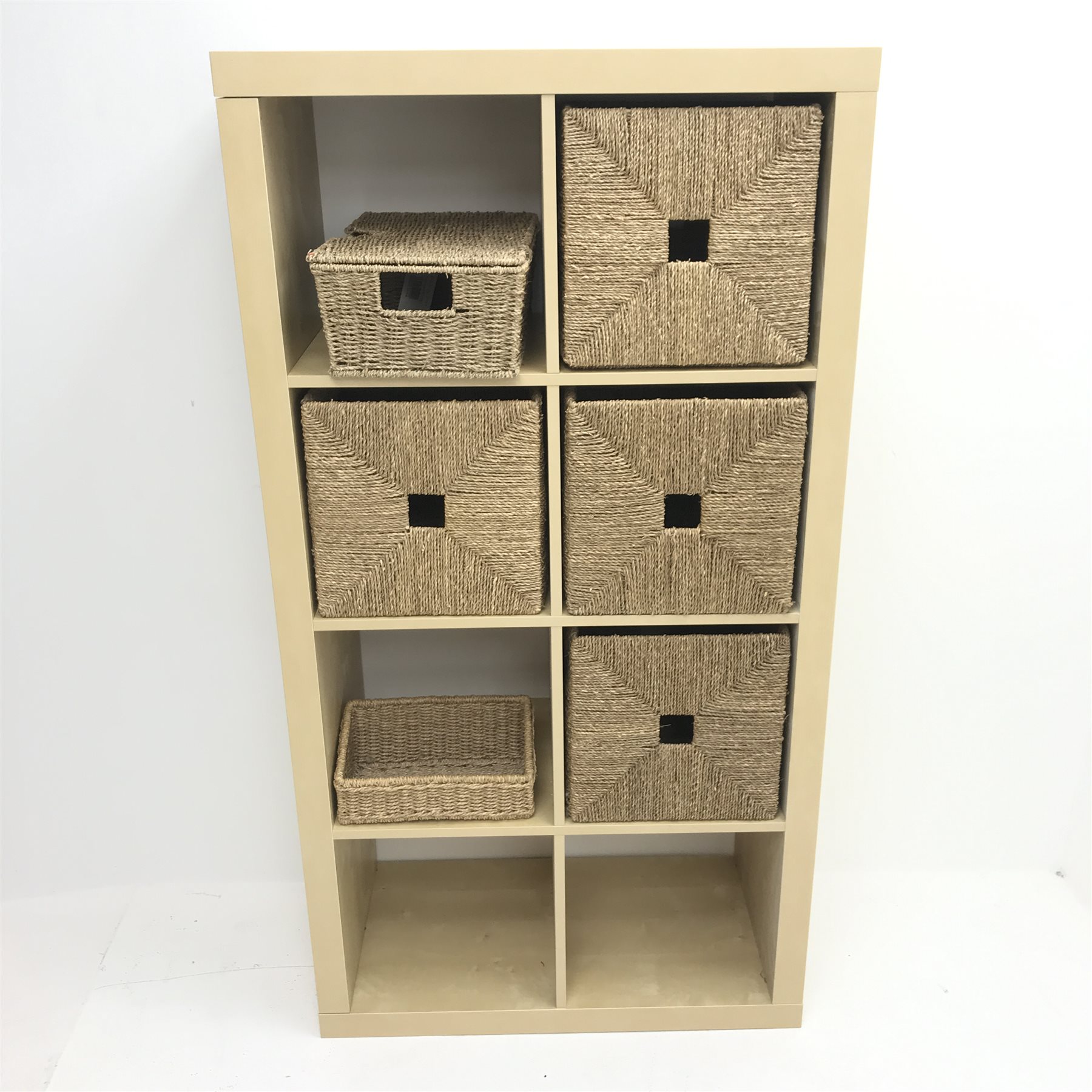 Ash eight cube storage box unit with six wicker storage units, W79cm