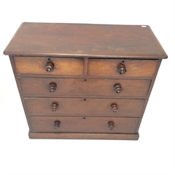  Victorian mahogany chest fitted with two short and three long drawers, plinth base, W108cm, H97cm, D49cm  