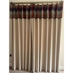 Pair of (190cm) quality full height Linara Wicker curtains with Moon Kilnsey heading, interlined overall height 228cm, overall width 190cm (each curtain) 