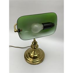 A Bankers desk lamp with green glass shade, H37cm. 
