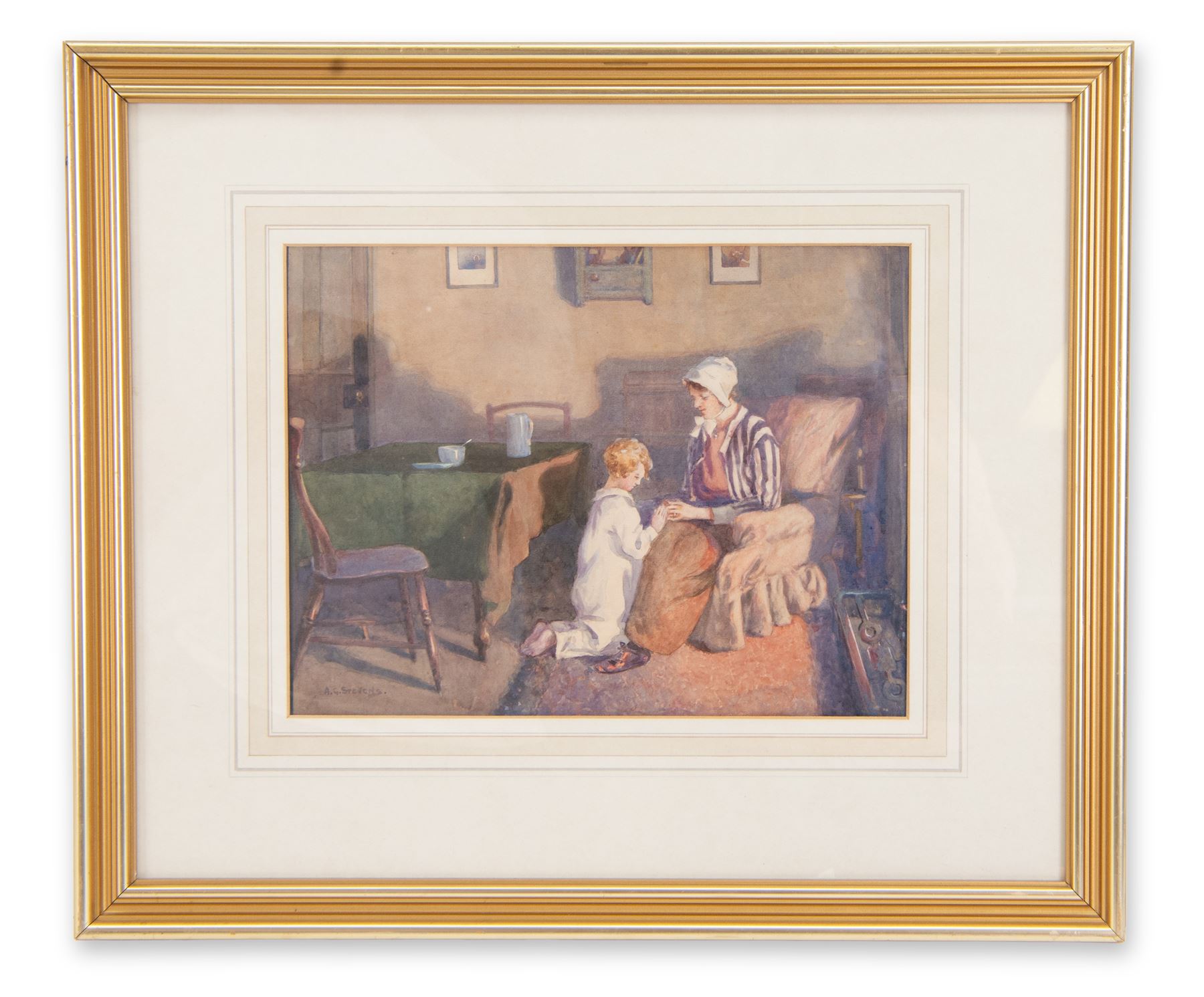 Albert George Stevens (Staithes Group 1863-1925): Bedtime, watercolour signed 22cm x 29cm