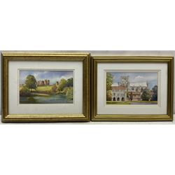 Kenneth W Burton (British 1946-): 'Alnwick Castle - Northumberland' and 'Winchester Cathedral', pair watercolours from the 'Counties of Britain' series signed, titled verso 14cm x 21cm (2)