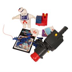 1980s Kenner The Real Ghostbusters toys, including Firehouse Headquarters playset and figures, Stay Puft Marshmallow Man and Slimer, Brain Blaster Ghost and Ghostzapper