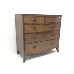 19th century mahogany chest, two short and three long drawers, shaped plinth base, W106cm, H103cm, D51cm
