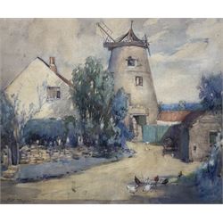 Percy Morton Teasdale (Staithes Group 1870-1961): Windmill Farmstead with Chickens Feeding, watercolour signed 43cm x 50cm