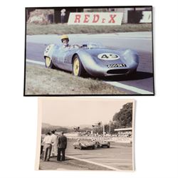 Photographs and other ephemera relating to three vehicles, two owned by Stirling Moss and all restored by Moss' mechanic Don Haldenby, including FiA Historic Vehicle Identity Form for 1958 Lola MK1 Prototype, with photographs of the car being driven in the1950s, FiA Historic Vehicle Identity Form for a 1964 Alfa Romeo owned by Stirling Moss and a copy of a FiA Historic Vehicle Identity Form for 1960 Lola MK1, with a photograph of this car post restoration signed 'To Don Best Regards Stirling Moss'

Notes: These items were gifted by Don Haldenby to the vendor who was a neighbour of his. Don worked for Stirling Moss' father in the 1950s as a mechanic for British Racing Partnership and then looked after Stirling's collection of classic cars. 