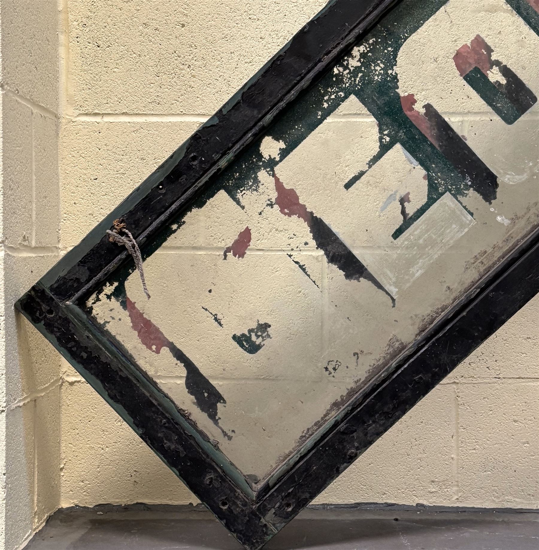 Reverse painted glass shop advertising sign, late 19th century, reading 'George Ellis Dewsbury Ltd Fish, Poultry and game.' L407cm H51cm.  - COLLECTION BY APPOINTMENT FROM: The White House, Thirsk Road, Easingwold, York, YO61 3NF - CALL 01723 507111 TO ARRANGE