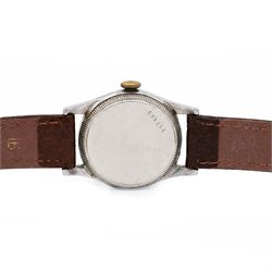 Solar Aqua gentleman's stainless steel manual wind wristwatch, Ref. 2784, silvered dial with Arabic hour markers, the Rolex case signed 'Oyster Watch Co  R.W.C.Ltd', on brown leather strap