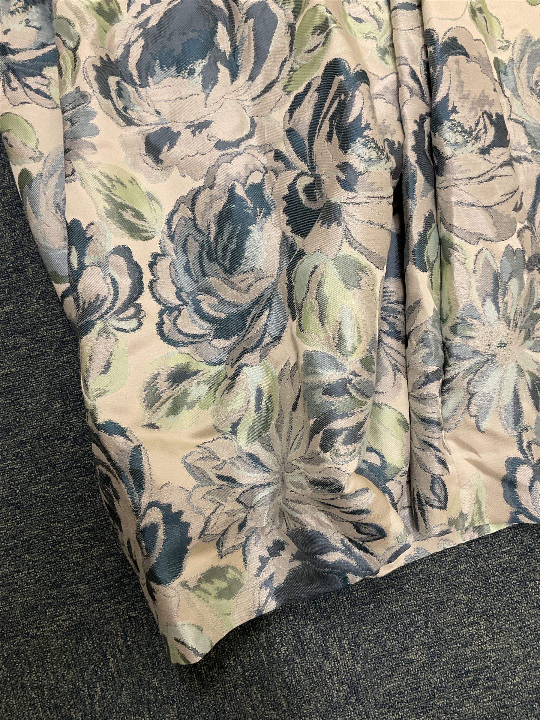 Marks & Spencer Home - lined curtains in blue floral patterned fabric, pleated header, with tie backs, W180cm, Fall - 195cm