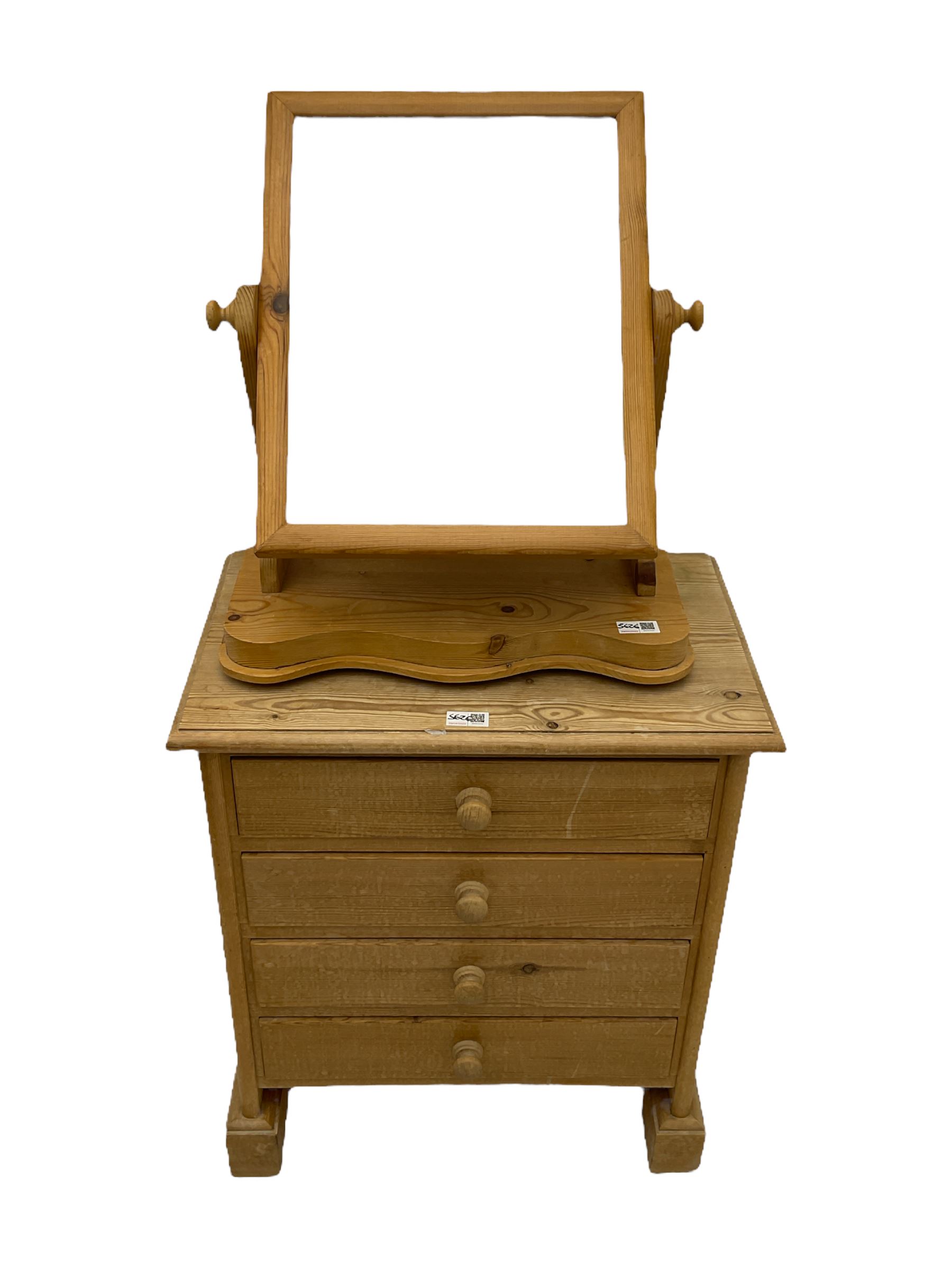 Solid pine tallboy cabinet, small four drawer chest, and a dressing table mirror (3)