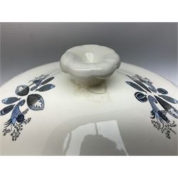 Wedgwood Persephone pattern part tea and dinner service, designed by Eric Ravilious, eight dinner plates, eight side plates, eight dessert plates, two covered tureens, meat platter, coffee pot, eight coffee cans and saucers, milk jug, covered sucrier etc (64)