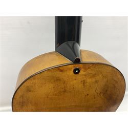 19th century Continental parlour guitar for restoration or display, with maple back and sides,  spruce top, scalloped neck and bone pegs; bears inset plaque to head 'Lapaix Paris 1830' and 'John Eastwood Teacher of the Guitar' paper label with manuscript note 'Fine Old Guitar Restored 1888 by JCB Leeds' L92cm